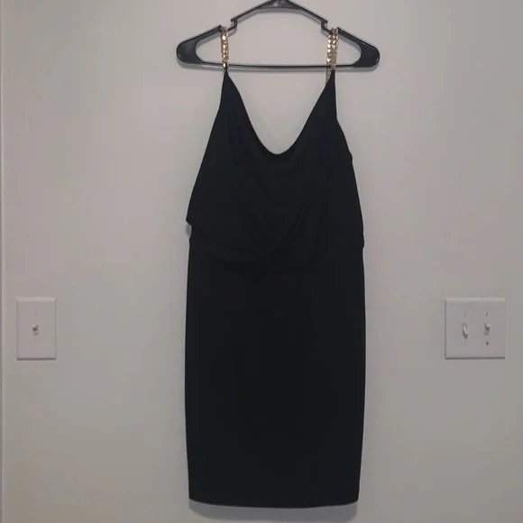 Calvin Klein | Dresses | Calvin Klein Black Dress With Gold Chain Straps |  Poshmark